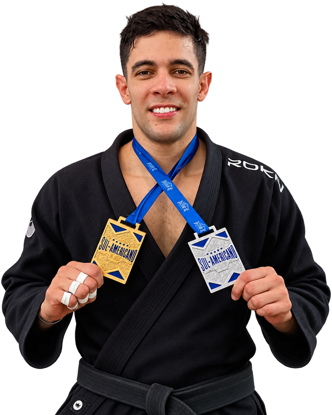 Rodrigo Zanella, faixa preta de Jiu-Jitsu, com medalhas do Sul-Americano